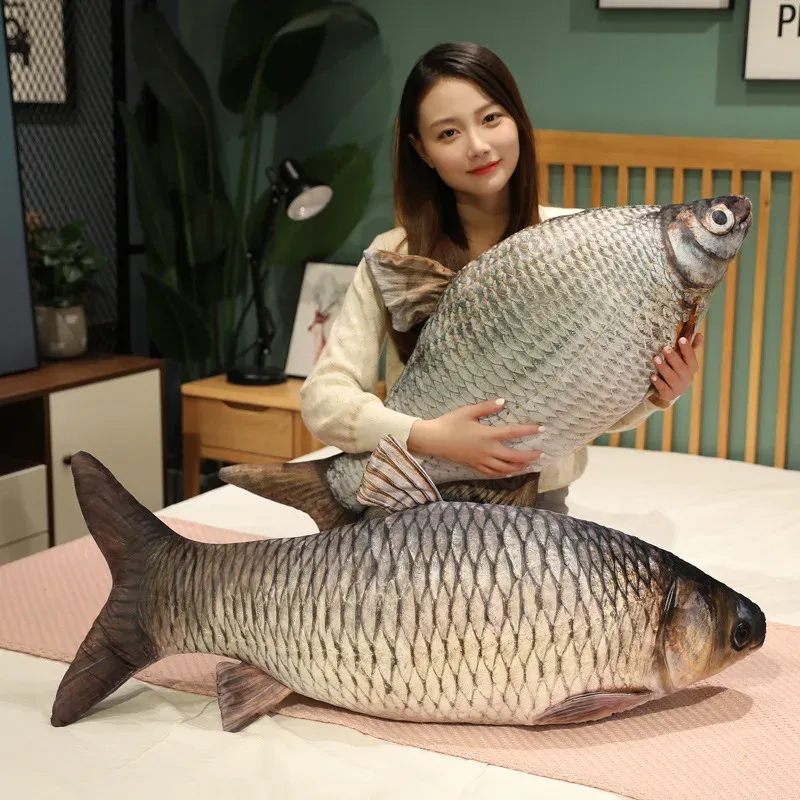 2024 Simulation Fish Pillow Plush Toy Crucian Carp Carp Pet Doll Long Pillow Chair Cushion  Floor Cushion