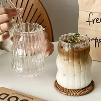 Tasse en verre à motif Vertical avec paille et couvercle, réutilisable, lavable au lave-vaisselle, pour café glacé, Latte, eau, jus Matcha, 2/4 pièces 6
