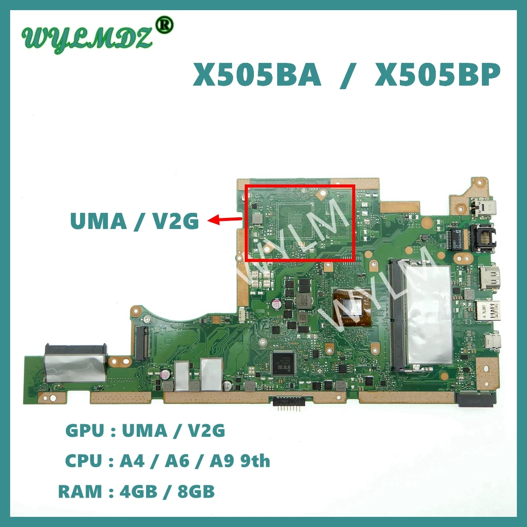 Placa-mãe Portátil para Asus Placa-mãe do Portátil 4g Ram 8g a4 a6 A9cpu X505bp K505b X505b X505ba A580b X505bab