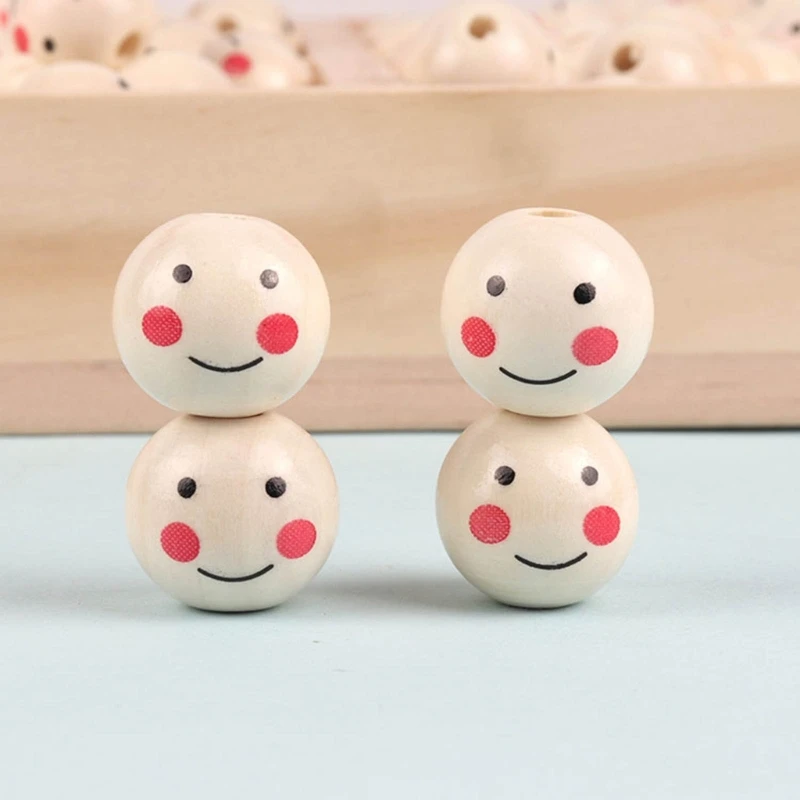 AJOIDR 20Pcs Wooden Doll Head Beads - Smiling Face Spacers For DIY Jewelry Making & Kids Crafts - View #2