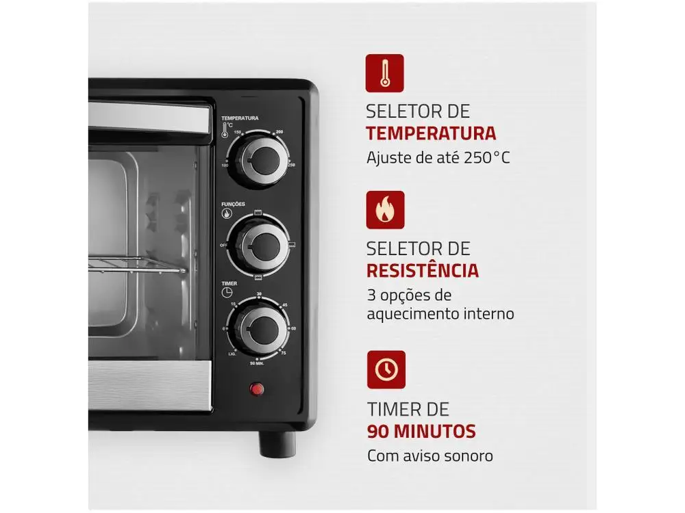 Forno Elétrico de Bancada Mondial com Timer 42L  - 220V 5