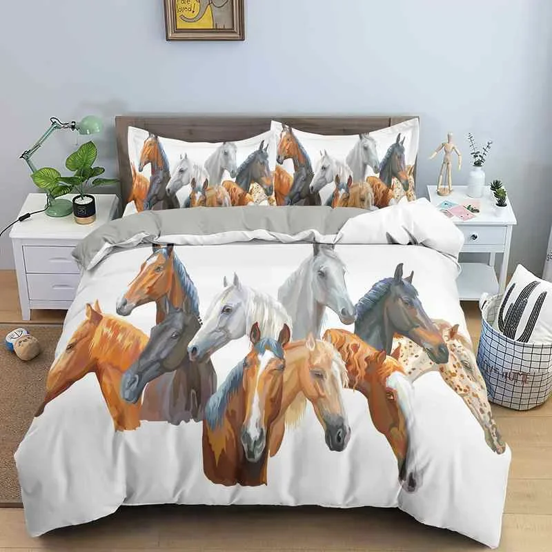 3D-Bettbezug-Set mit Tiermotiv, herrschsüchtiges galoppierendes Pferd, weiches 2/3-teiliges Bettbezug-Set aus Polyester mit Kissenbezug – Detail 18