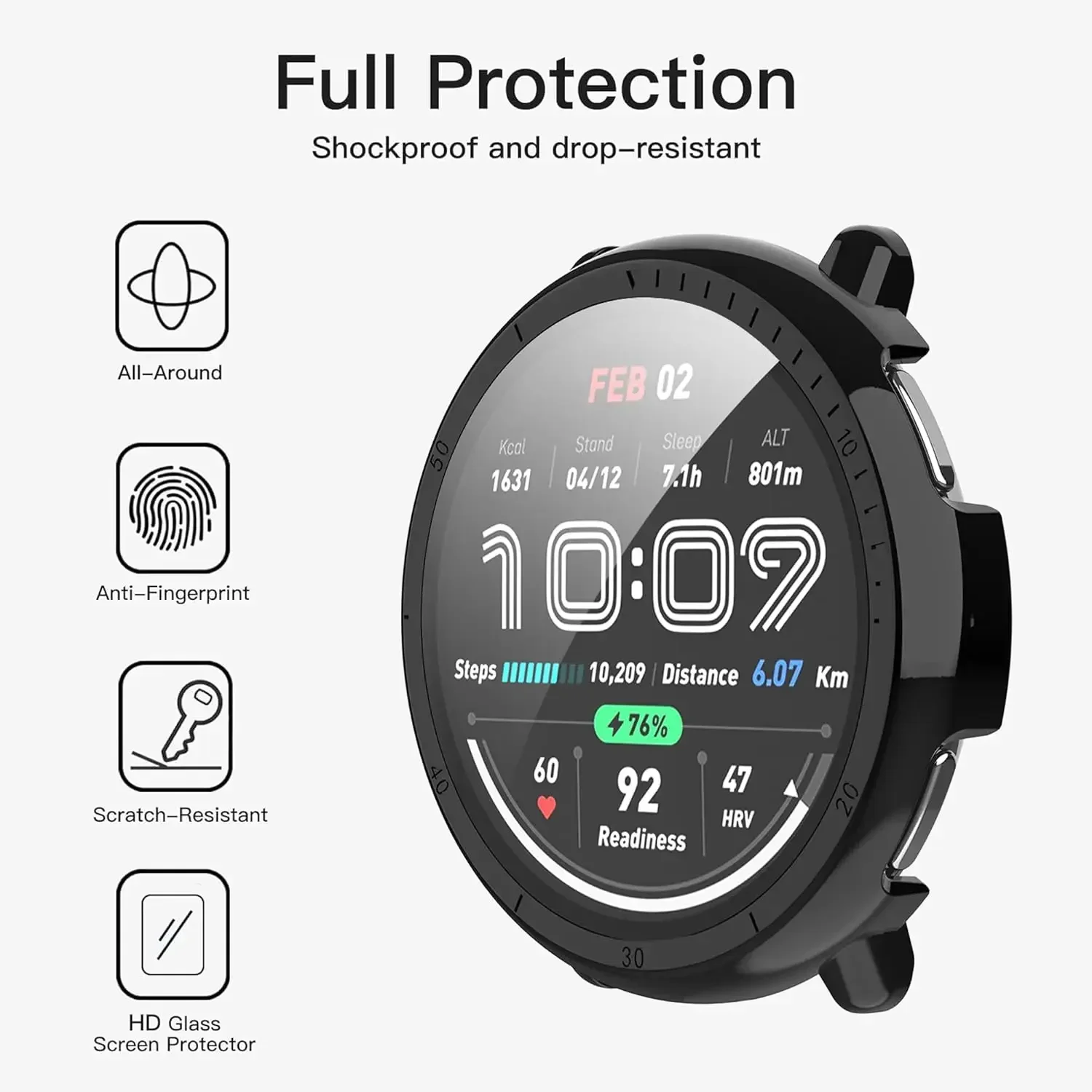 for Amazfit Active2 PC+ Tempered Glass Case Smart Watch Strap Bumper Shell Full Cover Screen Protector for Active 2 Accessories