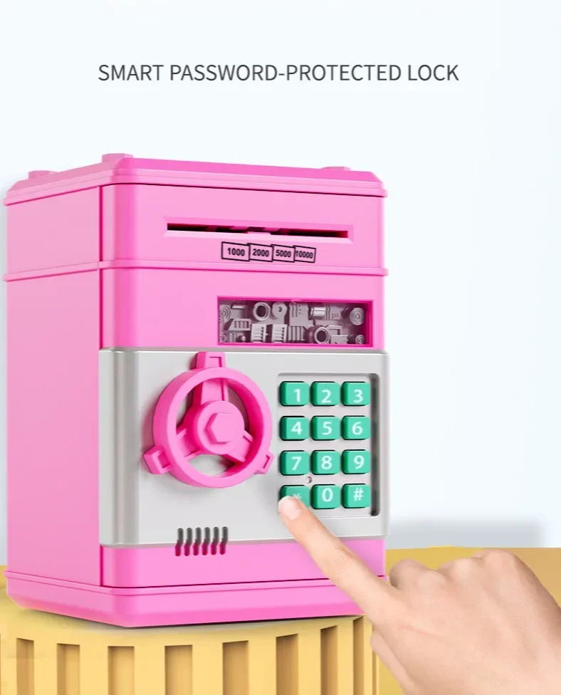 Description Picture 4 of itemElectronic Piggy Bank Automatic Mini Safe Coins Cash Saving Money Box Password Counter Code Key Lock Coin Bank ATM Child Gift