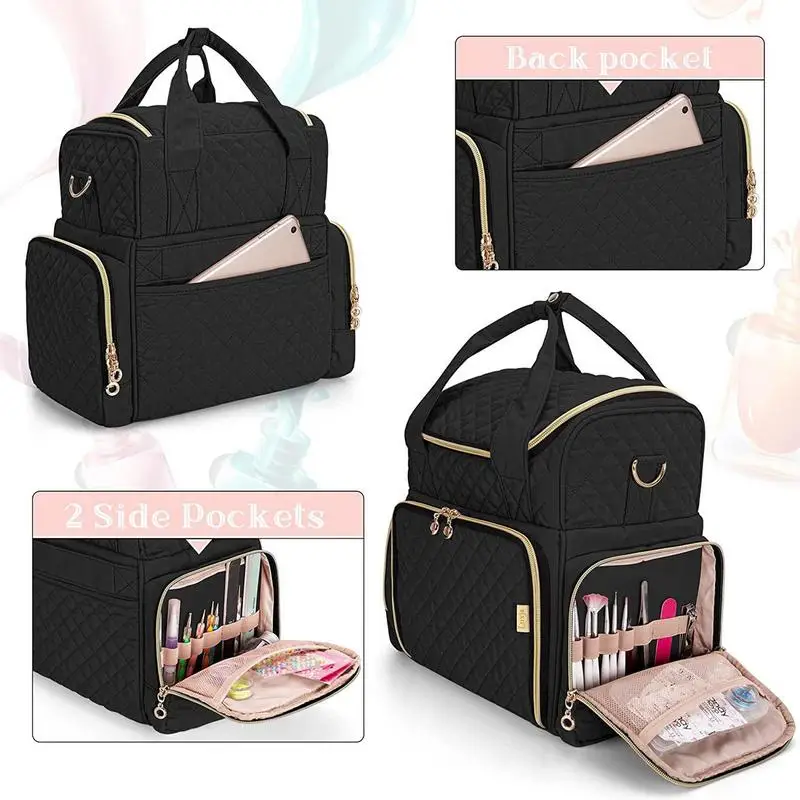 

Nail Polish Organizer Bag Bottles Essential Oil Case Portable Cosmetic Large Handbag Manicure Tools Double Layer Design Storage