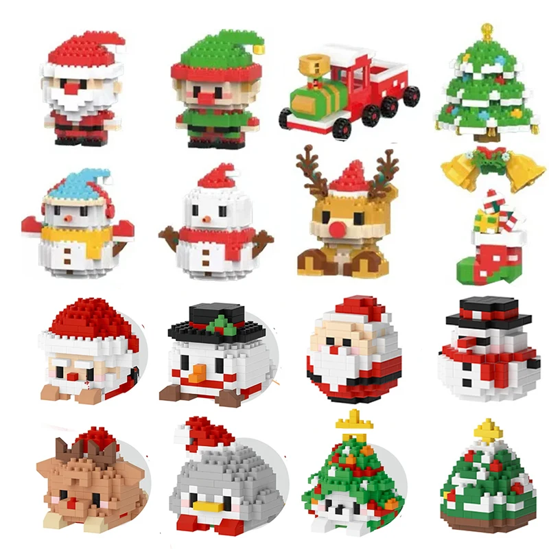 

Christmas present Blocks Kawaii Cartoon Santa Claus Elk Building Blocks Christma Decorations Granule Combination Kids Toys Gifts