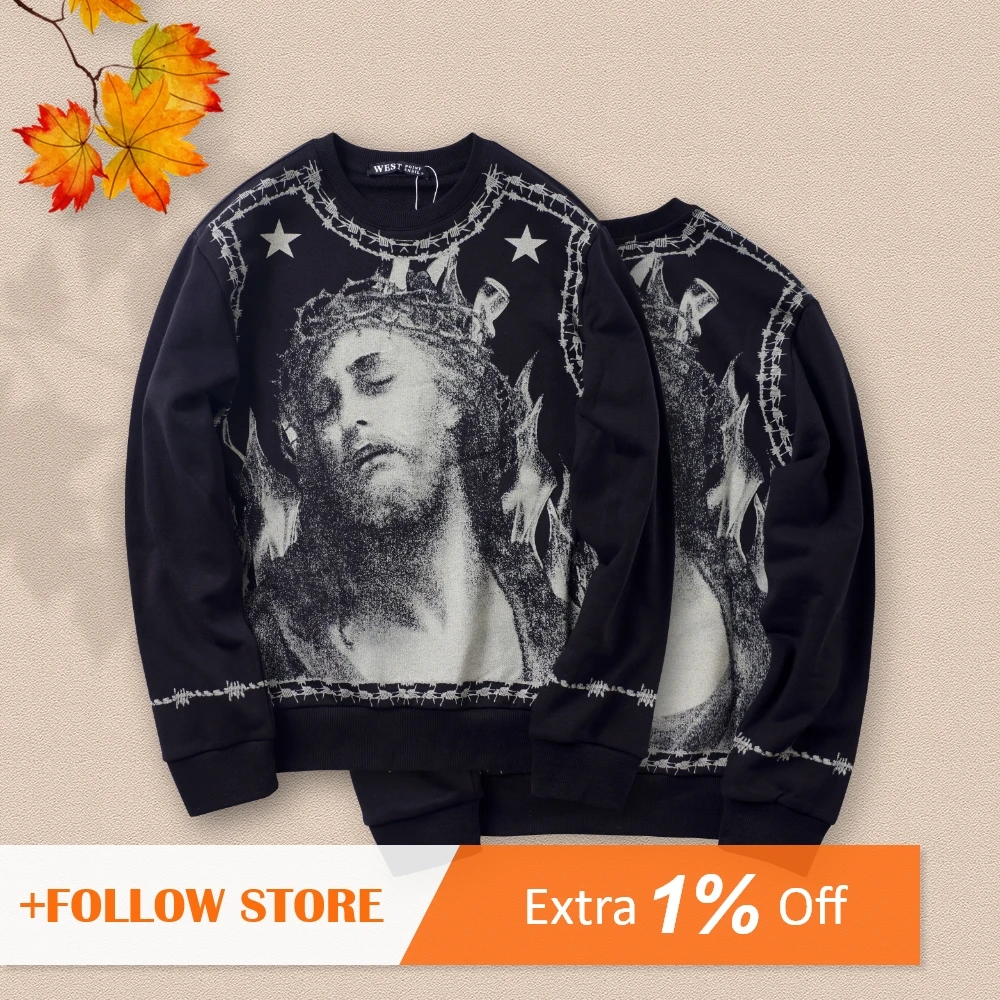 Men Women Sweatshirts Jesus Portrait Graphics Print Hoodies Culture Belief  Retro O-Neck Long Sleeve Pullovers Streetwear Clothes