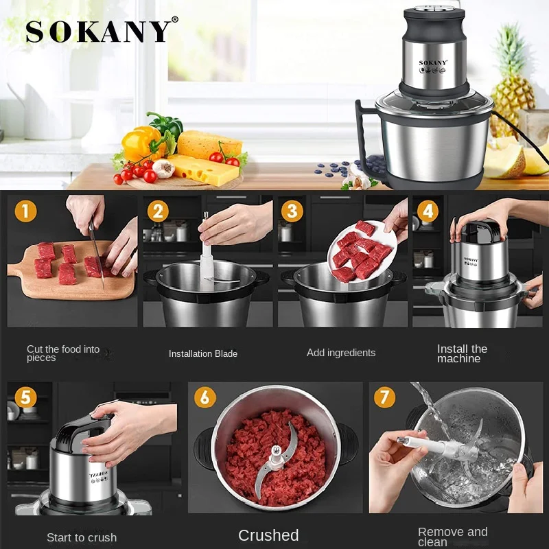 SOKANY 7028 Electric Meat Grinder & Chopper, 4L Automatic Home Cooking & Stuffing Appliance 4