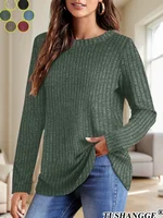 2024 Autumn Women Round Neck Long Sleeved Pit Stripe Pullovers Solid Color Lightweight Ladies Sweaters Comfortable Woman Clothes - Image 5
