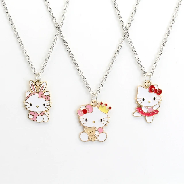 Sanrio – collier en or Hello Kitty pour filles, Kawaii KT Cat