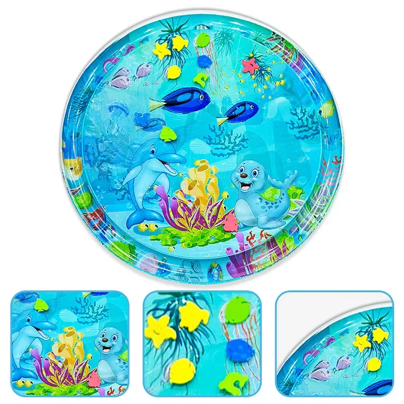 1pc 100cm/39.4inch 풍선 PVC 놀이 물 매트 돌고래 씰 패턴 라운드  패드 어린이 조기 교육 활동 장난감