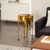 Aluminum Metal Abstract Melting Drip Accent Table with Melting Design and Shaded Glass Top, 16' X 16' X 25', Gold 1