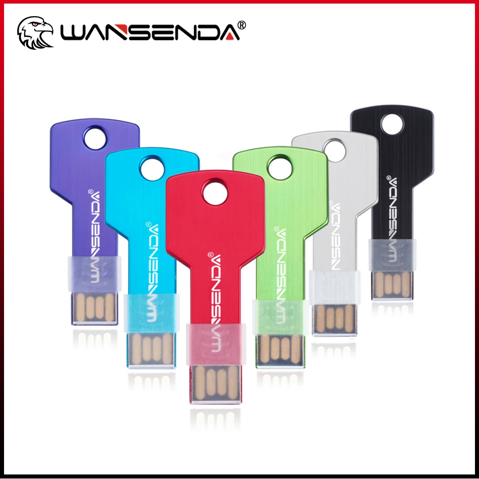 WANSENDA Metal Key USB Flash Drive, 128GB 64GB 32GB 16GB 8GB 4GB Multi Color Memory Stick
