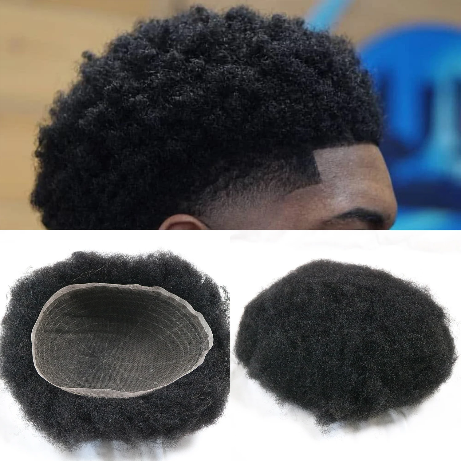 Durable & Ventilate Afro Curly Toupee For Black Men Kinky Hair for Men 8”x10” Full French Lace Men’s Curly HairPiece Human Hair