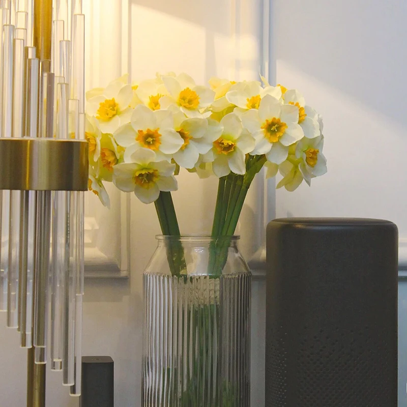 JOYHAZE 2 bundels kunstmatige narcissen, 12 stuks zijden narcissen lange steel narcissen bloemen boeketten voor thuisfeest kantoor tuin bruiloft decoratie, doe-het-zelf bloemstukken, tafel