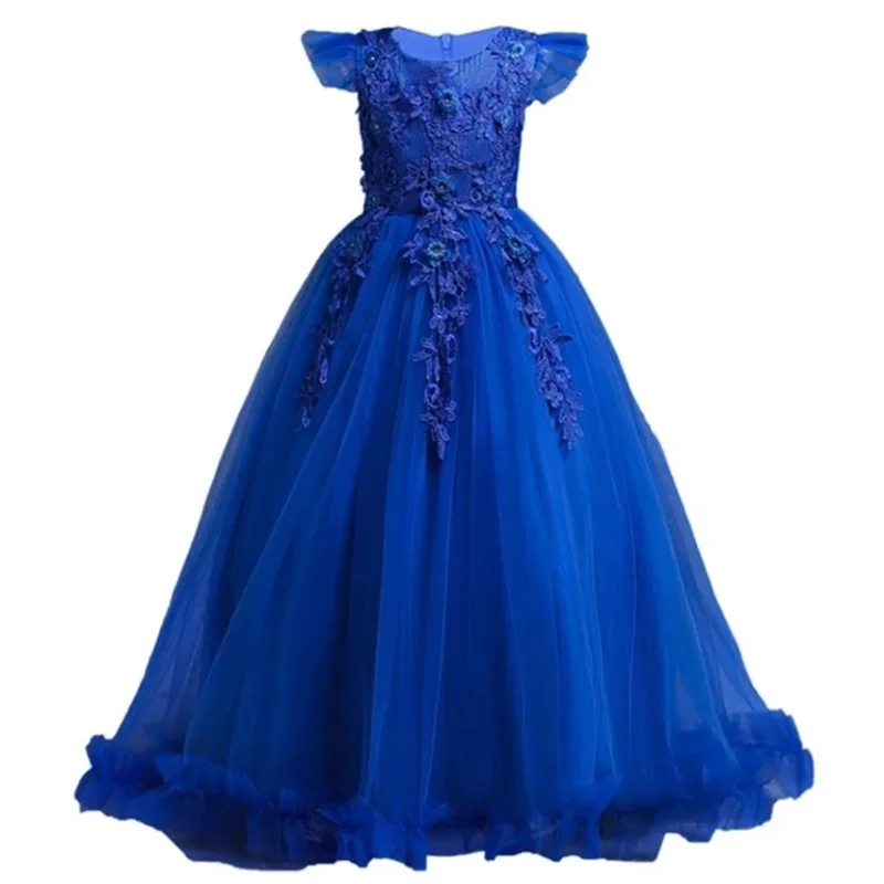 Girls Wedding Long Dress Sleeveless 4-15Yrs Lace Teenagers Kids Princess Party Pageant Christmas Formal girls dress,princess costume
