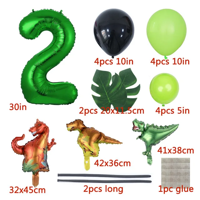 19-teiliges 32-Zoll-Set tiefgrüner Dinosaurier-Luftballons für Kindergeburtstagsfeiern, dekoriert mit luftballonbesetzter Säule im Waldthema – Detail 6