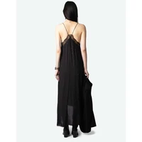 Zadig Solid Black Dress Women Casual Long Halter Dresses Ladies Elegant Slip Backless Robes Chic Lace Diamonds Jupes Female 2