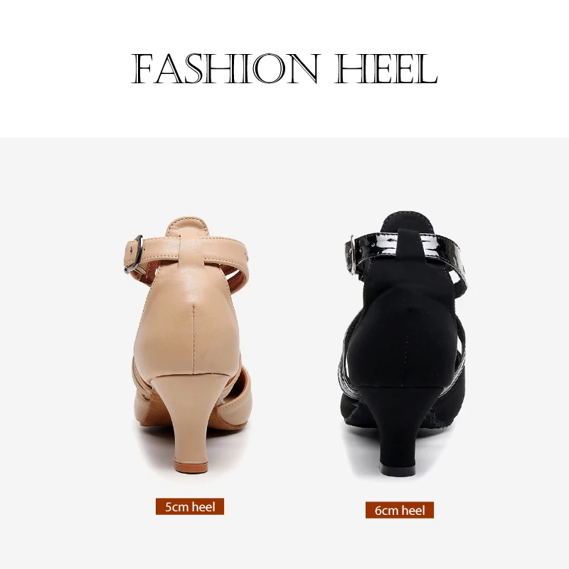HROYL Women Modern Latin Dance Shoes For Girls Ladies Ballroom Party Waltz Leather Tango jazz Salsa Dance Shoes High Heels 5/6cm 4