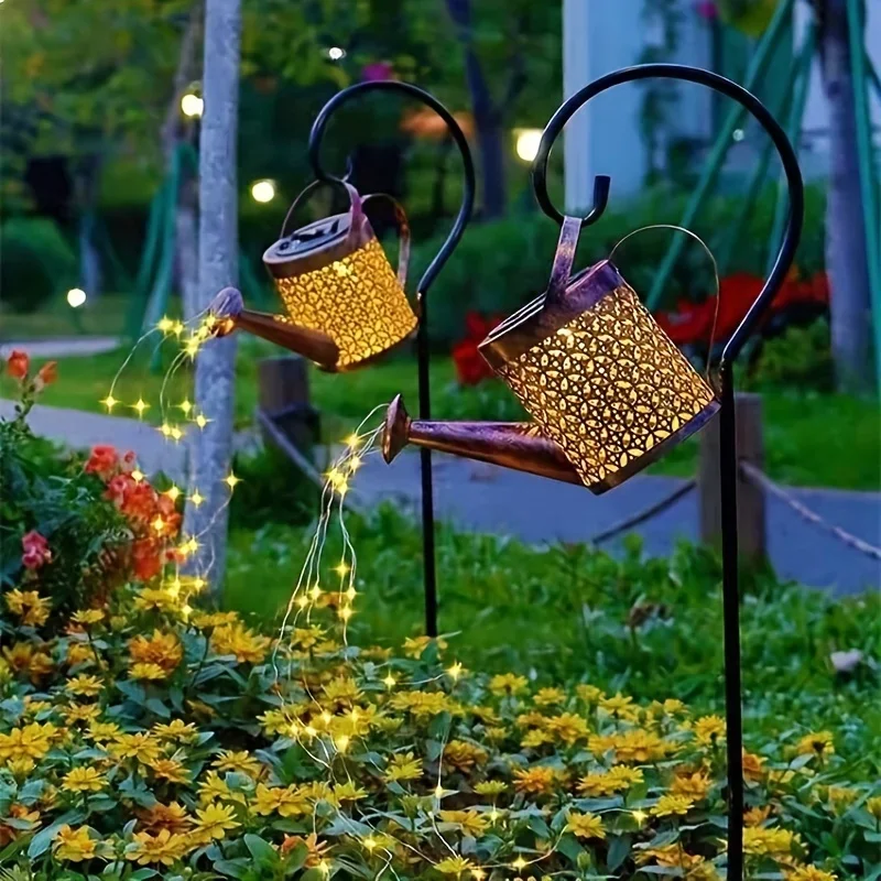 Solar Powered Garden Shower Light Watering Can Lights Star Light LED Outdoor String Fairy Lights Waterfall With Bracket