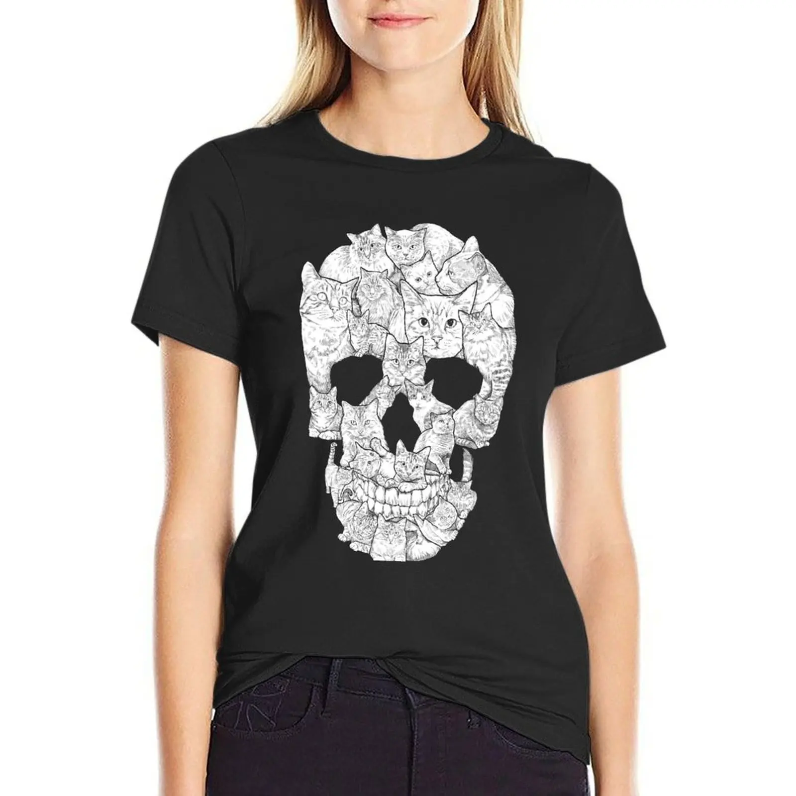 

Cat Skull T-Shirt white t shirts for Women fashion woman blouse 2024