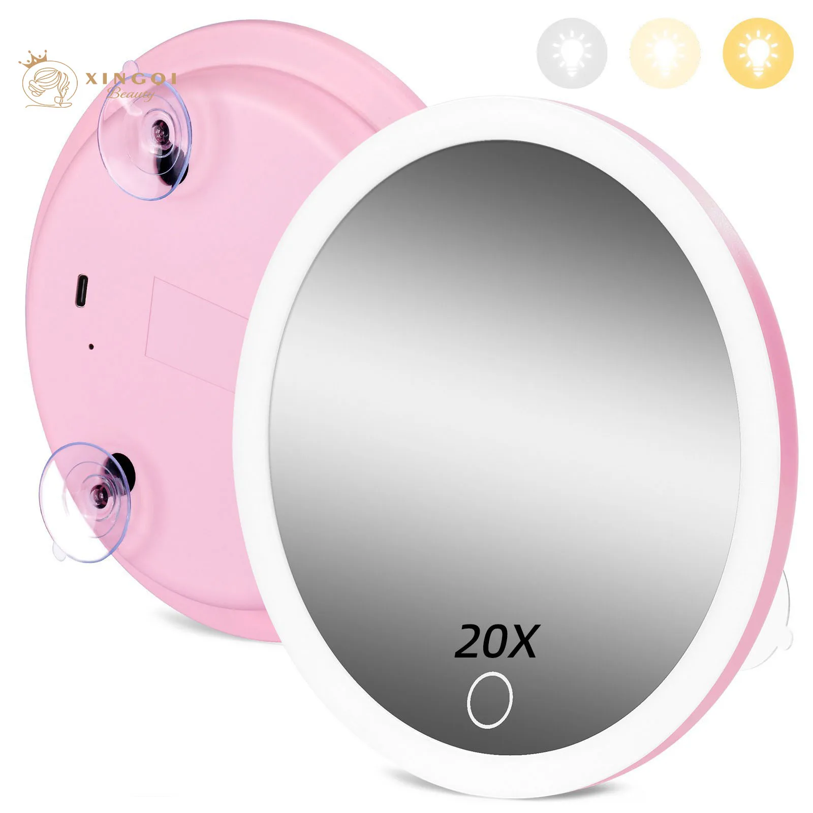 라이트 업 돋보기 10x led 20x 30x 이동식 흡입 컵 면도 usb 충전식 6 인치 가방 거울 빈티지