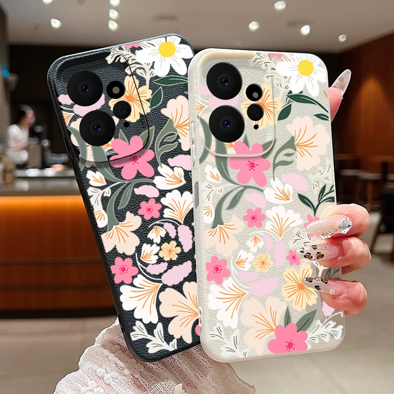 Floral Leather Texture TPU Soft Phone Case