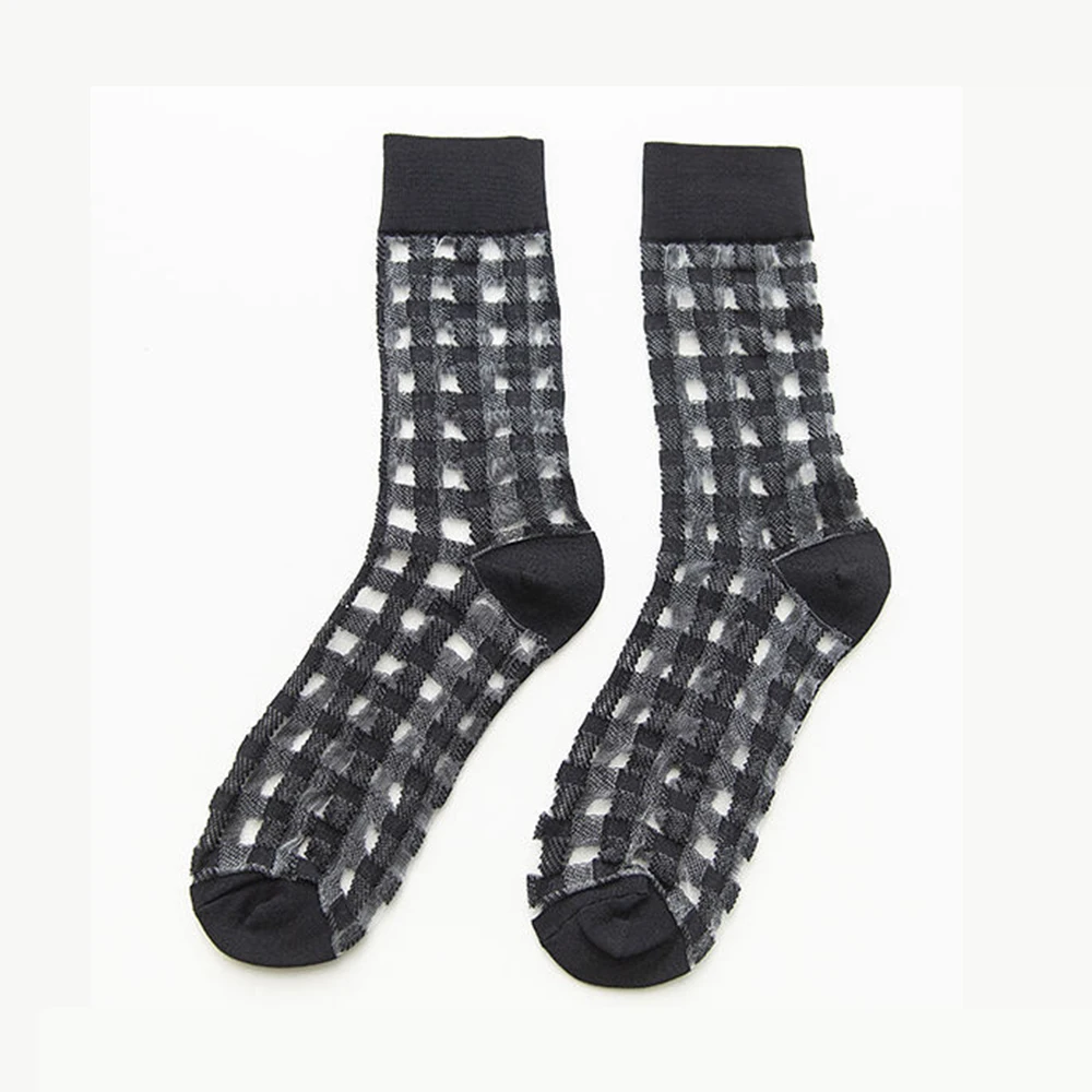 5Pairs Solid Color Transparent Crystal Silk Socks Women Spring Summer Ultra-Thin Breathable Fashionable Trend Glass Silk Socks