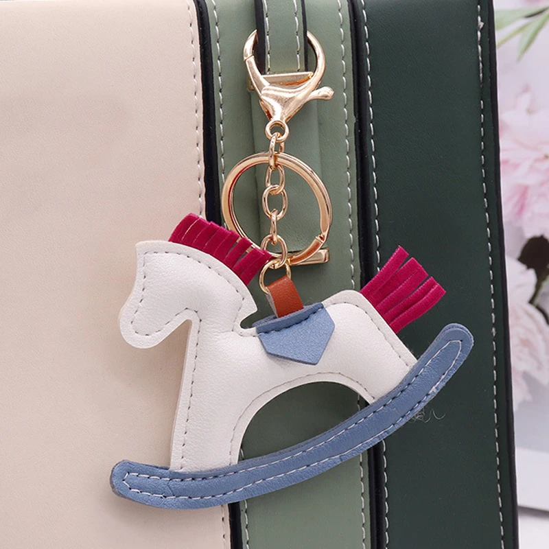 Trendy PU Leather Rocking Horse Keychain Cartoon Pony Animal Pendant Key Ring Charm Women Bag Decoration Accessories - Image 5