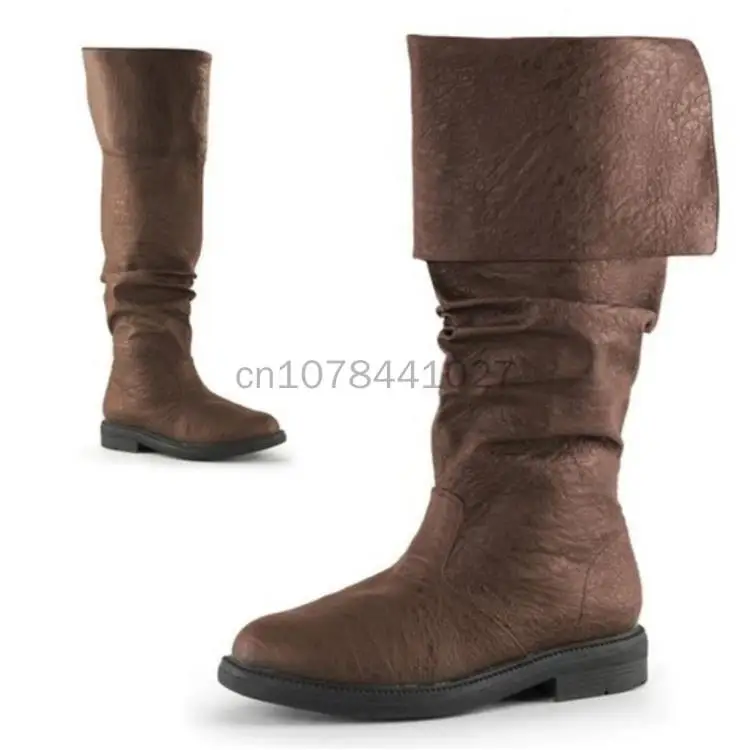 Medieval Men Knight Prince Cosplay Gothic Retro Punk Leather Boots Halloween Carnival Stage Party Props Shoes Elf Vintage Boot