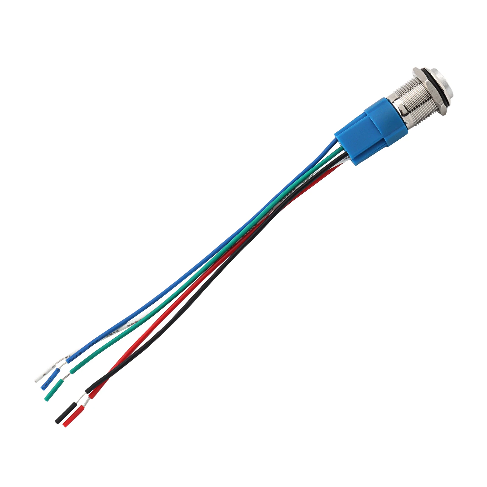 16mm 12V 파란색 LED 조명 순간 푸시 버튼 스위치(테일 플러그 하네스 포함), 5핀 스피커 혼 푸시 버튼 스위치