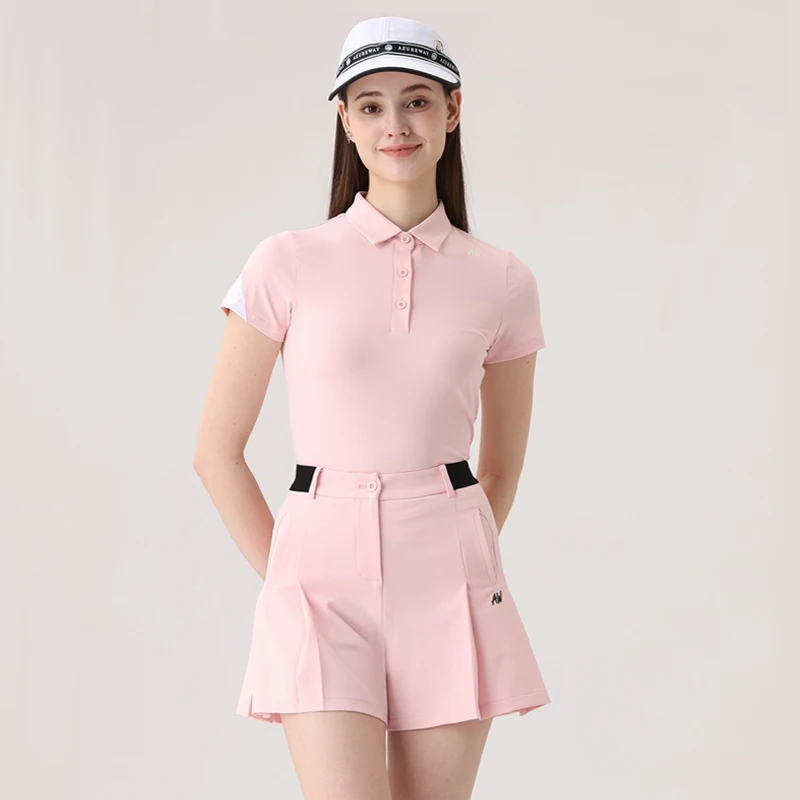 AW Golf Women's Clothing Set Summer Short Sleeved T-shirt Fashion Breathable Top Korean Golf Wear Ladies High-waist Shorts