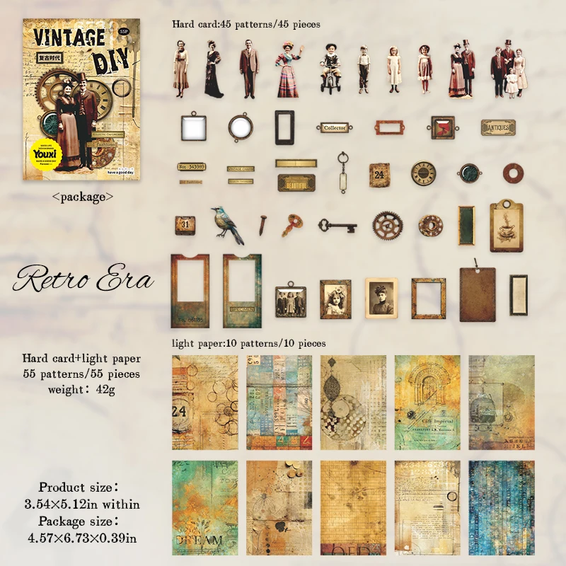 55 Retro Themed Paper Embellishments for Junk Journal Diary Planner Scrapbook