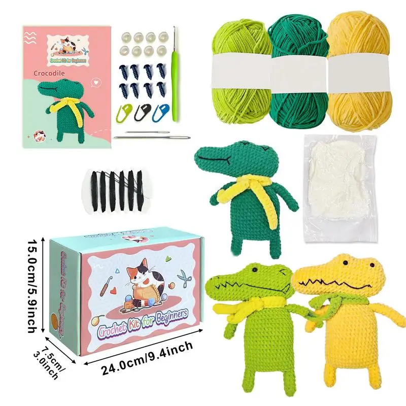 Beginner Crochet Kit Art Supplies Knitting Crochet Kits Cartoon Crocodile Crocheting Kit With Step-By-Step Tutorials Knitting