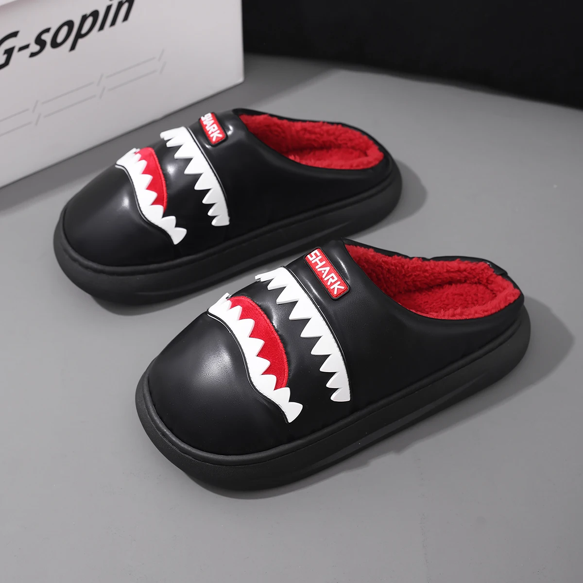 Fun Shark Men's Winter Indoor Slippers - Thick Sole, Warm & Non-Slip Cotton