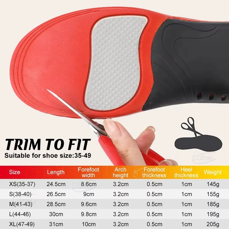 Sport Insoles for Feet PU Gel Shock Absorption Breathable Sole Pad Arch Support Pain Care