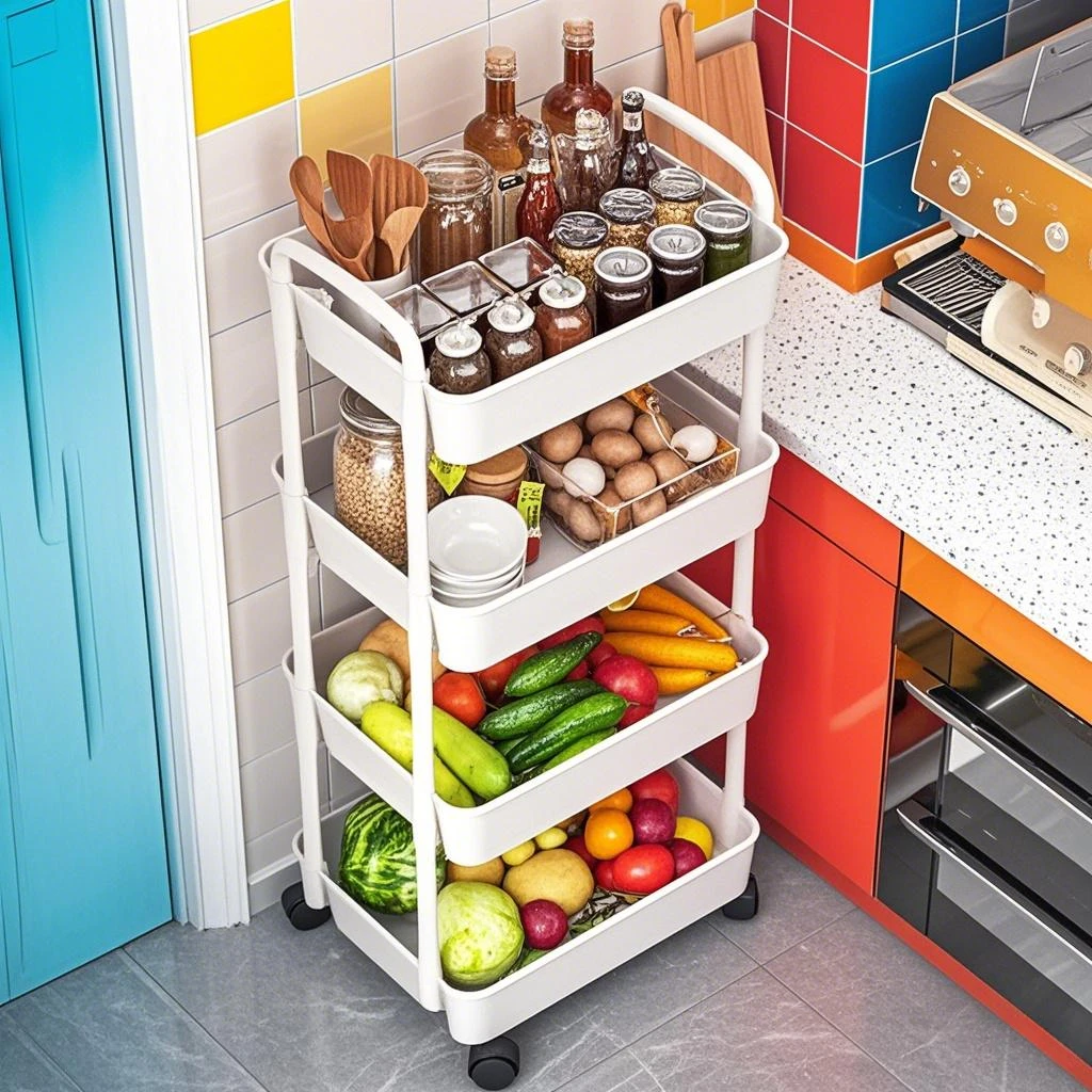 Trolley Storage Rack Floor Kitchen Bathroom Mobile Snack Shelf Bathroom Multi-Tier Storage Rack Bedroom