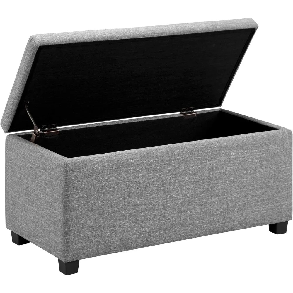 

Upholstered Rectangular Storage Ottoman and Entryway Bench, Polyester, Light Gray, 35.5"W x 16.5"D x 17"H，fabric upholstery