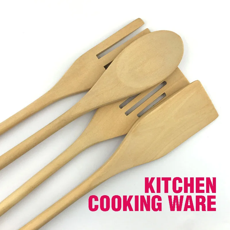 Kitchen Utensils Set Wooden Spoon Fork Turner Spatula Natural Kitchen Tools