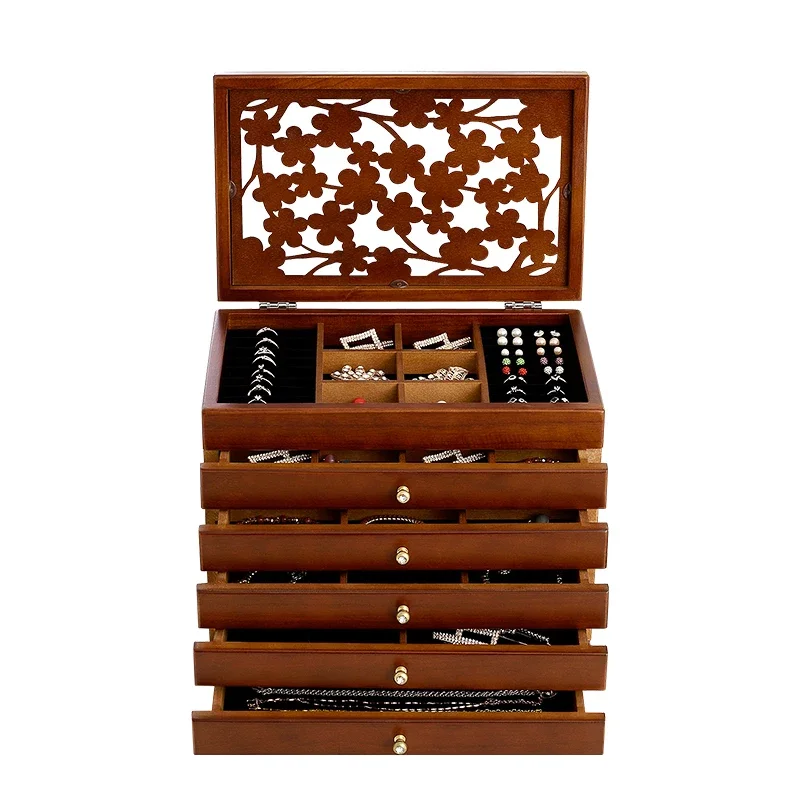 Wood Drawer Jewelry Box Organizer for Ring Necklace Jewelry Boxes Storage Women Bracelet Earrings Tray Separators 4