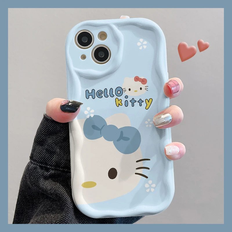 Cute Sanrio HelloKitty Wave Phone Case for iPhone 15 14 11