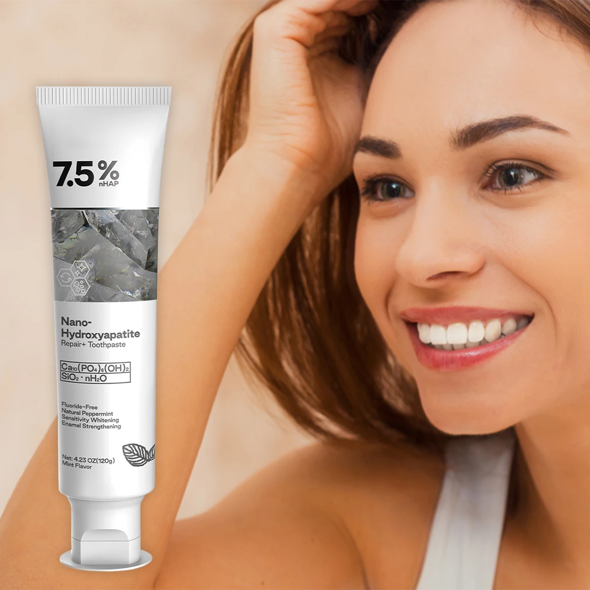 Nano hydroxyapatite fluoride free toothpaste for advanced enamel care teeth whitening brightening removing
