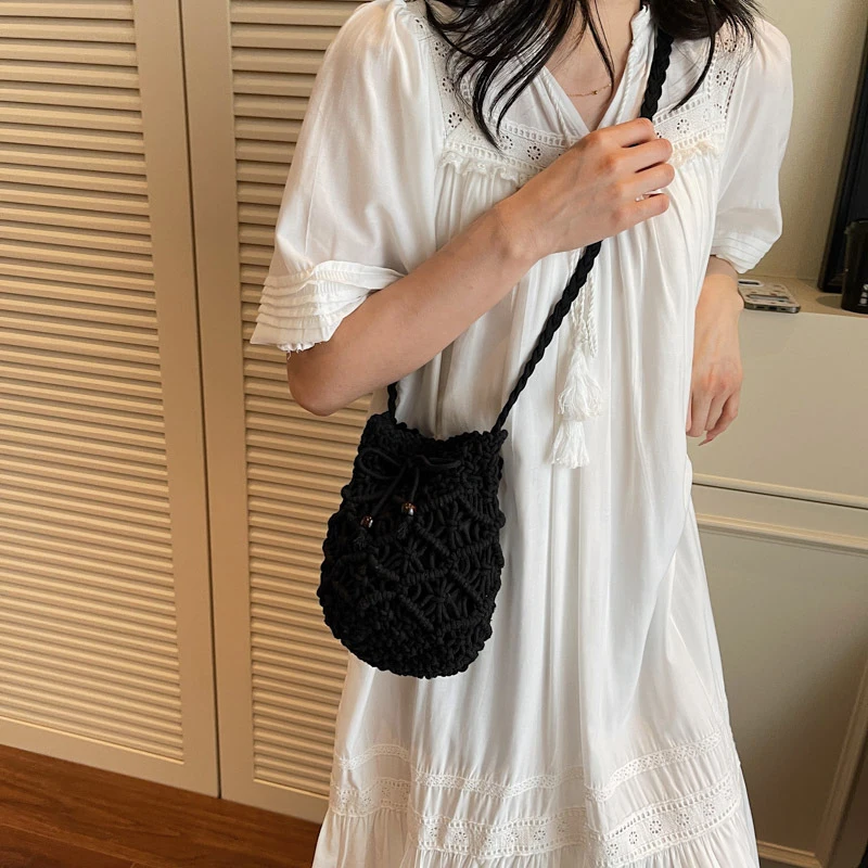 Summer Travel Bag Woven Beach Bag Ladies Crossbody Bag Women Handle Female Bucket Tote Bags Knit