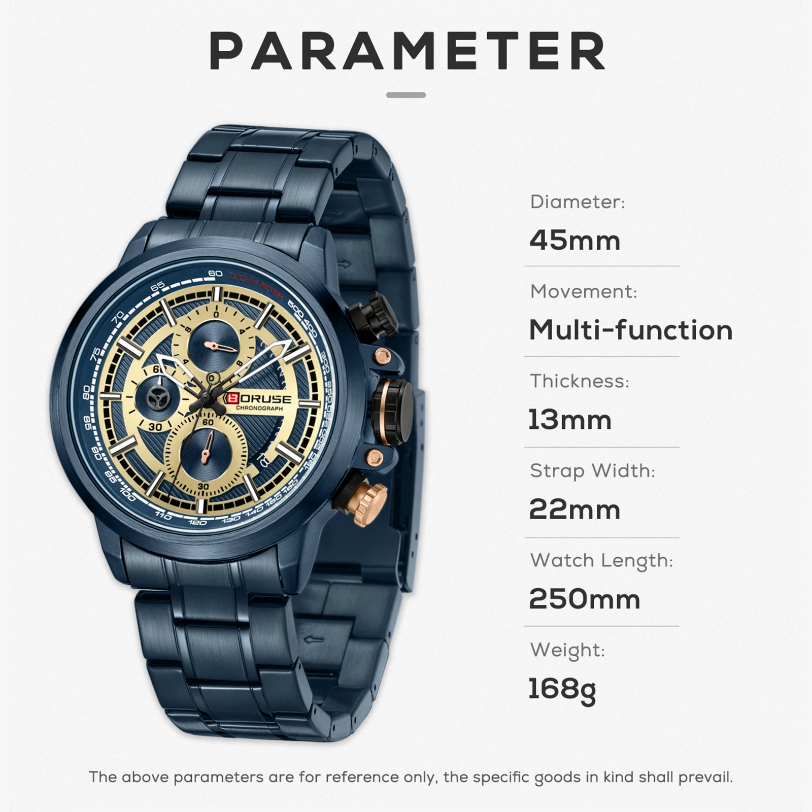 BORUSE Luxury Blue Watches Men Sport Case Male Business Waterproof Watches New Fashion Wristwatch Birthday with Gifts Box