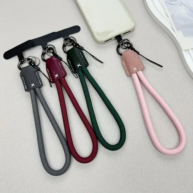 Stylish Braided Phone Lanyard with Leather Accents - Durable Outdoor Wrist Strap