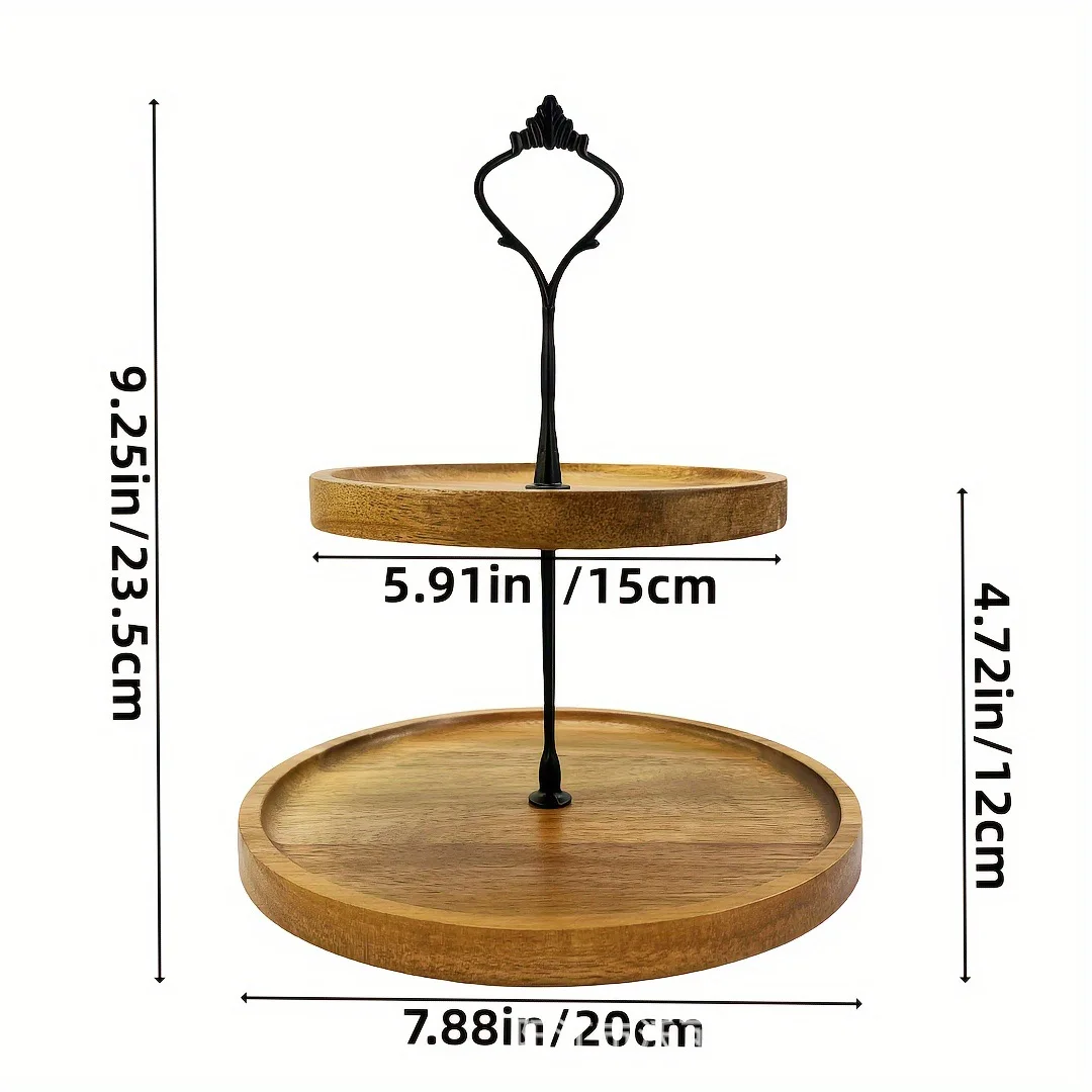2-Layer Wooden Cupcake Stand Round Tiered Cake Display Stand For Birthday Party Dessert Table Fruit Plate Display Tray NEW 5
