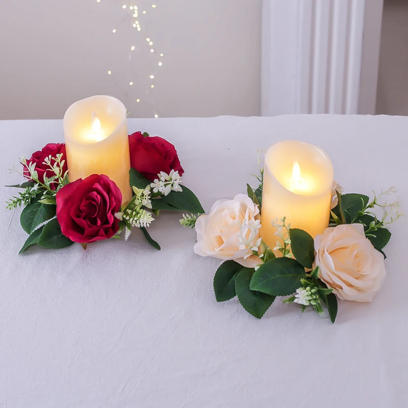 Artificial Flower Wreath Candle Holder 23cm Rose Garland