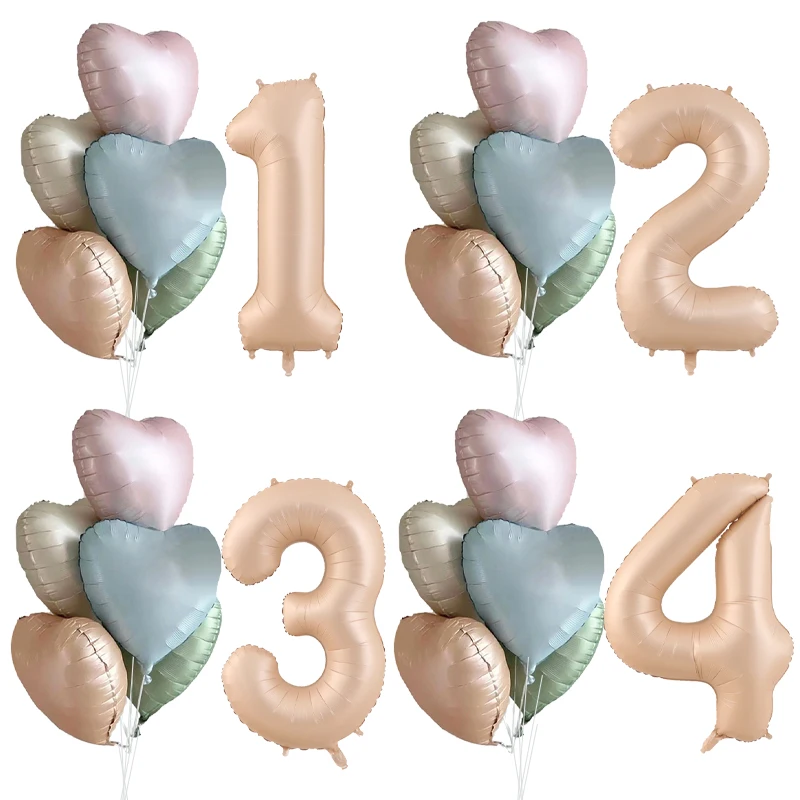 

6pcs 40inch Caramel Digital Balloons Retro Heart Love Foil Helium Ballon Wedding Birthday Party Decorations Kids Baby Shower