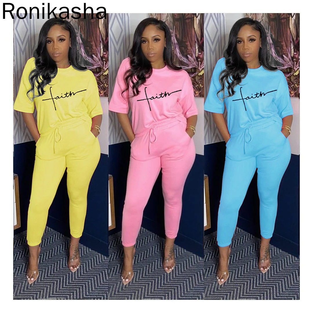 mother of the bride pant suits Ronikasha Set Woman 2 Pieces Casual Letter Print Drawstring Lady Tracksuit blazer and trouser set