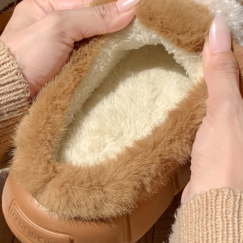 New Cartoon Fluffy Slippers Women Indoor Home Winter Plush Cotton Shoes Woman 2025 Thick Sole Warm Dog Slides Couple Shoes 45